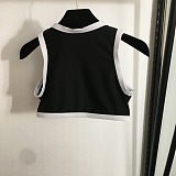 Chanel Sporty Zip-Up Crop Top Bikini Set with Contrast Trim