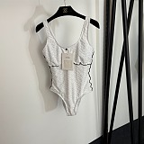 Chanel Luxury White Embossed CC Logo One-Piece with Ruffle Trim