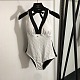 Chanel Elegant Quilted-Texture Halter Neck One-Piece Swimsuit