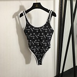 Chanel All-Over Logo Print Scoop Neck One-Piece Swimsuit