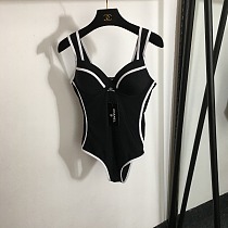 Chanel Sophisticated Paneled One-Piece Swimsuit with White Piping