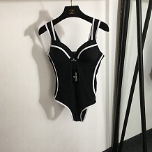 Chanel Sophisticated Paneled One-Piece Swimsuit with White Piping