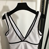 Chanel Sexy Deep V-Neck One-Piece Swimsuit