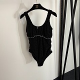 Chanel Luxury White Embossed CC Logo One-Piece with Ruffle Trim