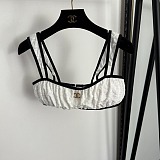 Chanel Two-Tone Textured White Bikini Set with Double Straps