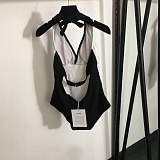 Chanel Elegant Quilted-Texture Halter Neck One-Piece Swimsuit