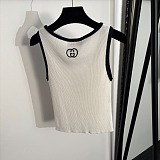 Gucci Classic Ribbed-Knit Cropped Tank Top with Contrast Trim