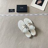 Chanel Ivory Tweed and Quilted Leather Thong Sandals