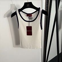 Gucci Classic Ribbed-Knit Cropped Tank Top with Contrast Trim