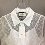 Gucci  Sheer GG Net-Lace Long-Sleeve Shirt with Camisole Set in White