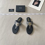 Chanel Black Tweed and Quilted Leather Thong Sandals