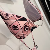 Pucci Geometric Marbled Print Triangle Bikini Set with Metallic Chain Straps
