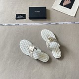 Chanel Ivory Tweed and Quilted Leather Thong Sandals