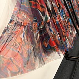 Pucci Kaleidoscopic Vibrant Print Sheer Mesh Top & Tiered Ruffle Maxi Skirt Set