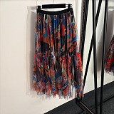 Pucci Kaleidoscopic Vibrant Print Sheer Mesh Top & Tiered Ruffle Maxi Skirt Set