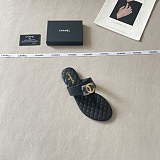 Chanel Black  Quilted Leather Thong Sandals