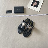 Chanel Black Tweed and Quilted Leather Thong Sandals