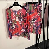 Pucci Psychedelic Abstract Print Sheer Mesh Top & Midi Skirt Cover-Up Set