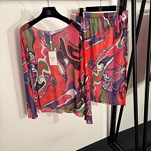 Pucci Psychedelic Abstract Print Sheer Mesh Top & Midi Skirt Cover-Up Set