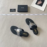 Chanel Black Tweed and Quilted Leather Thong Sandals