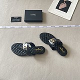 Chanel Black  Quilted Leather Thong Sandals