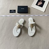 Chanel Ivory Tweed and Quilted Leather Thong Sandals