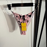 Pucci Geometric Marbled Print Triangle Bikini Set with Metallic Chain Straps