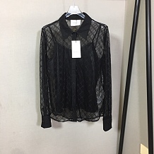 Gucci  Sheer GG Net-Lace Long-Sleeve Shirt with Camisole Set in Black