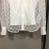 Gucci  Sheer GG Net-Lace Long-Sleeve Shirt with Camisole Set in White