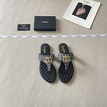 Chanel Black Tweed and Quilted Leather Thong Sandals