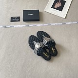 Chanel Black Tweed and Quilted Leather Thong Sandals