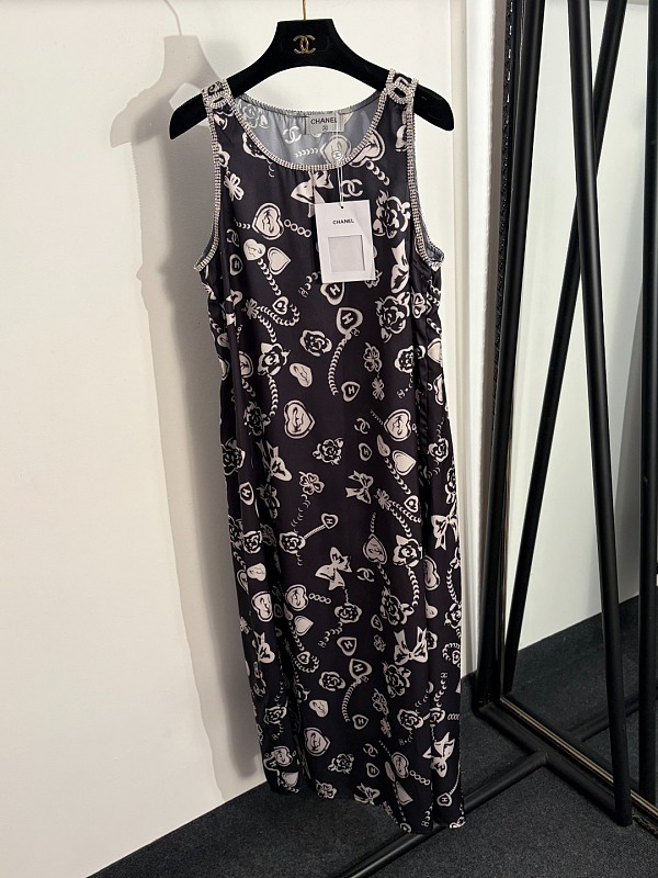 Chanel Crystal Embellishments Printed Long Dress