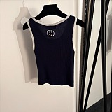 Gucci Classic Ribbed-Knit Cropped Tank Top with Contrast Trim