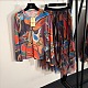 Pucci Kaleidoscopic Vibrant Print Sheer Mesh Top & Tiered Ruffle Maxi Skirt Set