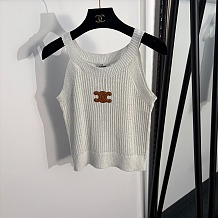 Celine Triomphe Rib-knit Tank Top.
