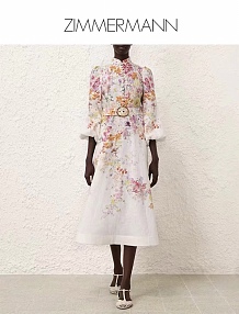 Natura Floral Linen Midi Dress