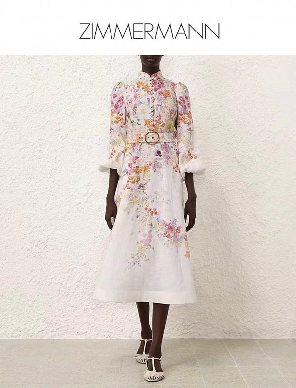 Natura Floral Linen Midi Dress