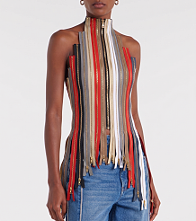 Zipper Colorful Striped  Tank Top