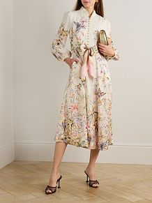 Zimmermann Rebellion Tie-detailed Printed Linen Midi Dress