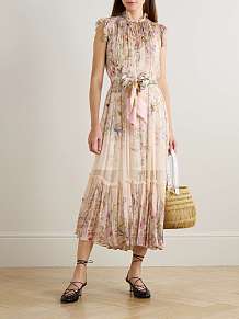 Zimmermann Rebellion Tie-detailed Ruffled Printed Chiffon Maxi Dress