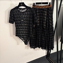 Fendi FF Tulle Bodysuit & Pleated Skirt