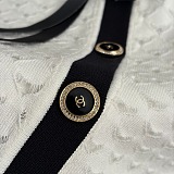Chanel Contrast Open-Work Knit Vest with Camellia Brooch