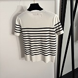 Dior Striped Knit Short-Sleeve Sweater