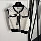 Chanel Contrast Open-Work Knit Vest with Camellia Brooch
