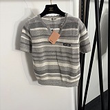Miu Miu Striped Knit V-neck Polo Shirt