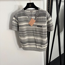 Miu Miu Striped Knit V-neck Polo Shirt