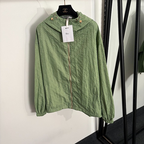 Dior Lightweight Hooded Windbreaker Jacket in Sage Green