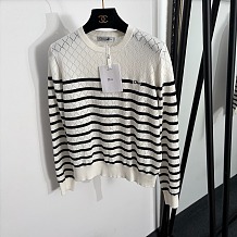 Dior Striped Pointelle Knit Long-Sleeve Sweater