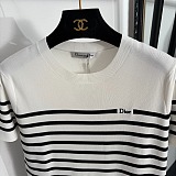 Dior Striped Knit Short-Sleeve Sweater