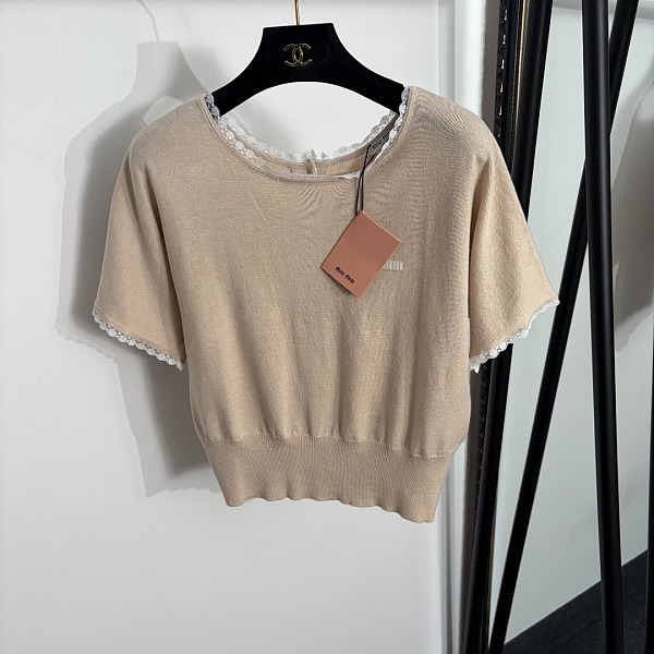 Miu Miu Knit Top with Lace Trim